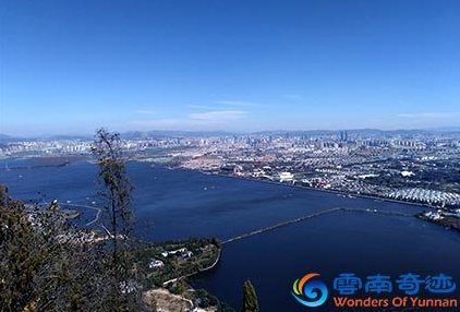 View from Dragon Gate Western Hills over Dianchi Lake no longer as polluted, Kunming, Yunnan, China