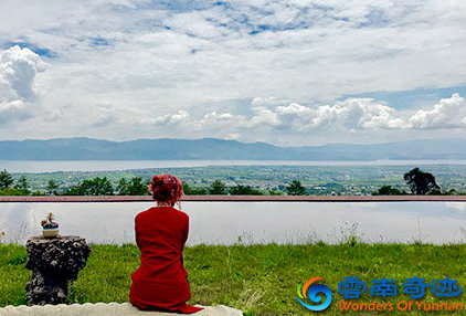 View over Dali countryside and Erhai Lake from Cangshan Mountains