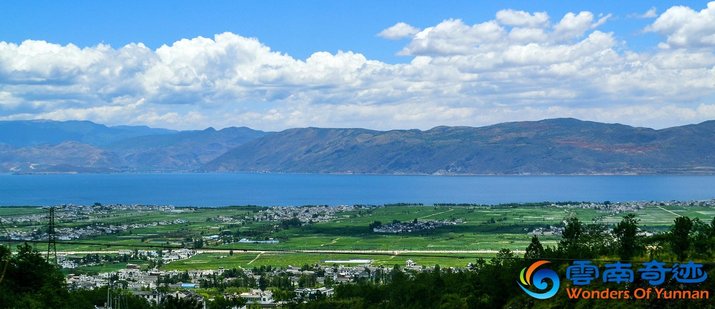 View over Dali countryside and Erhai Lake from Cangshan Mountains
